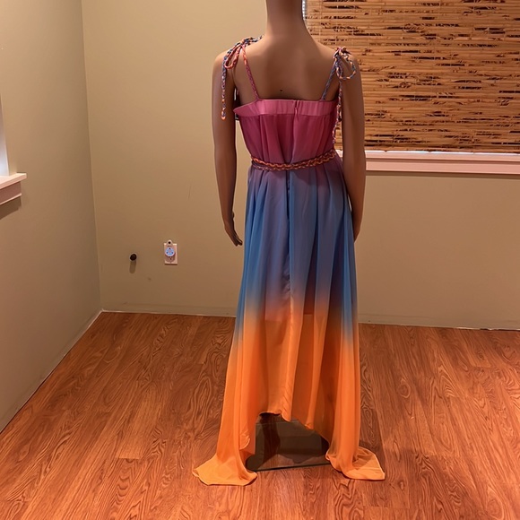 Akira Sheer Dress With Handkerchief Hem And Midi Dress Slip Bright Colors XL - Picture 2 of 10